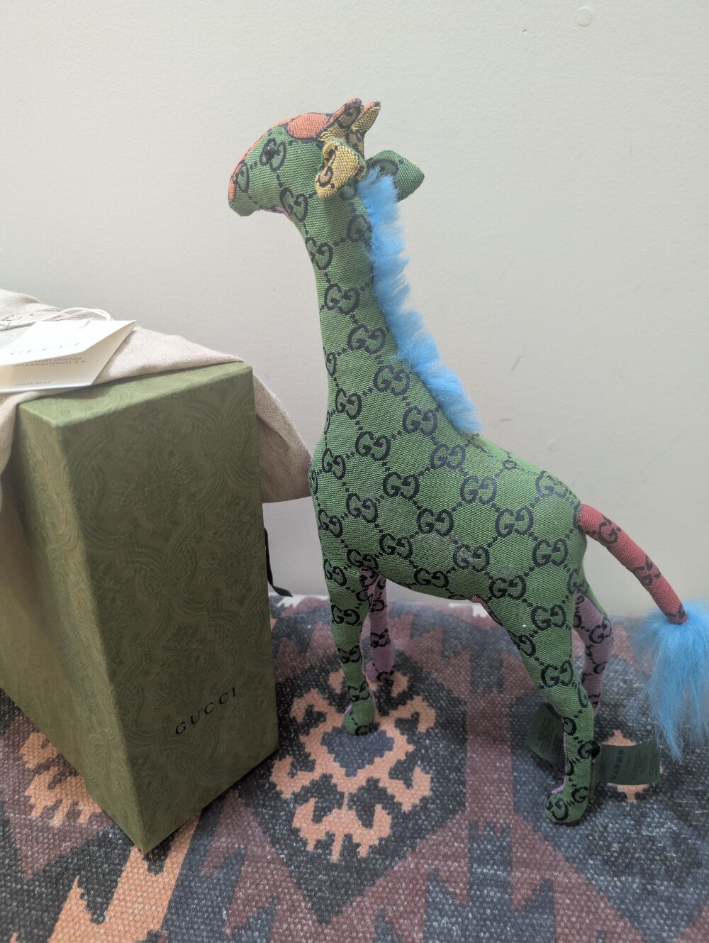 Gucci Green and Pink Multicolor GG Monogram Stuffed Giraffe Decorative Toy